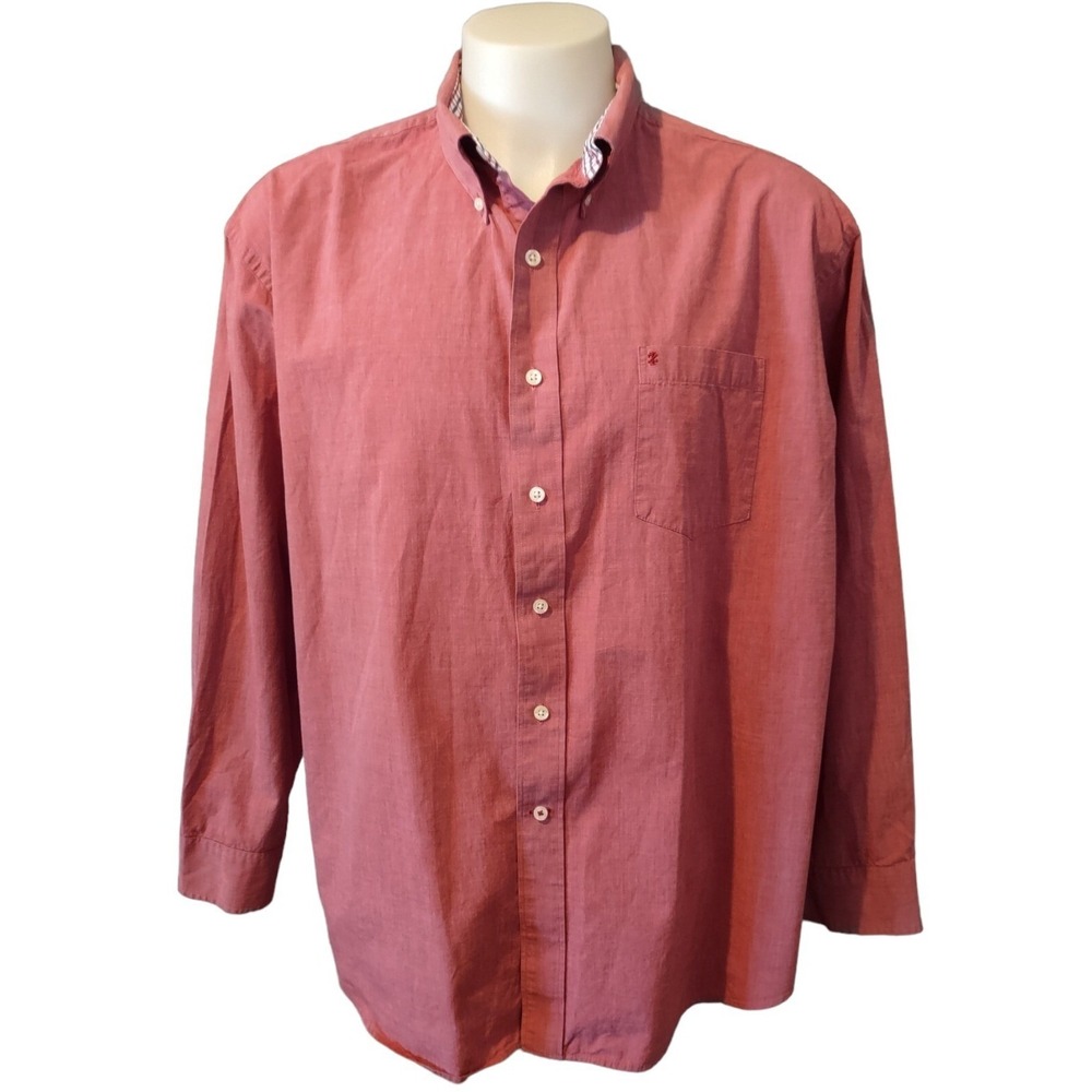 IZOD Button Down Shirt Mens XXL Red Long Sleeve Norm Core Cabin Core Preppy Logo